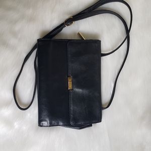 Perlina Black Leather Wallet Cross Body Bag